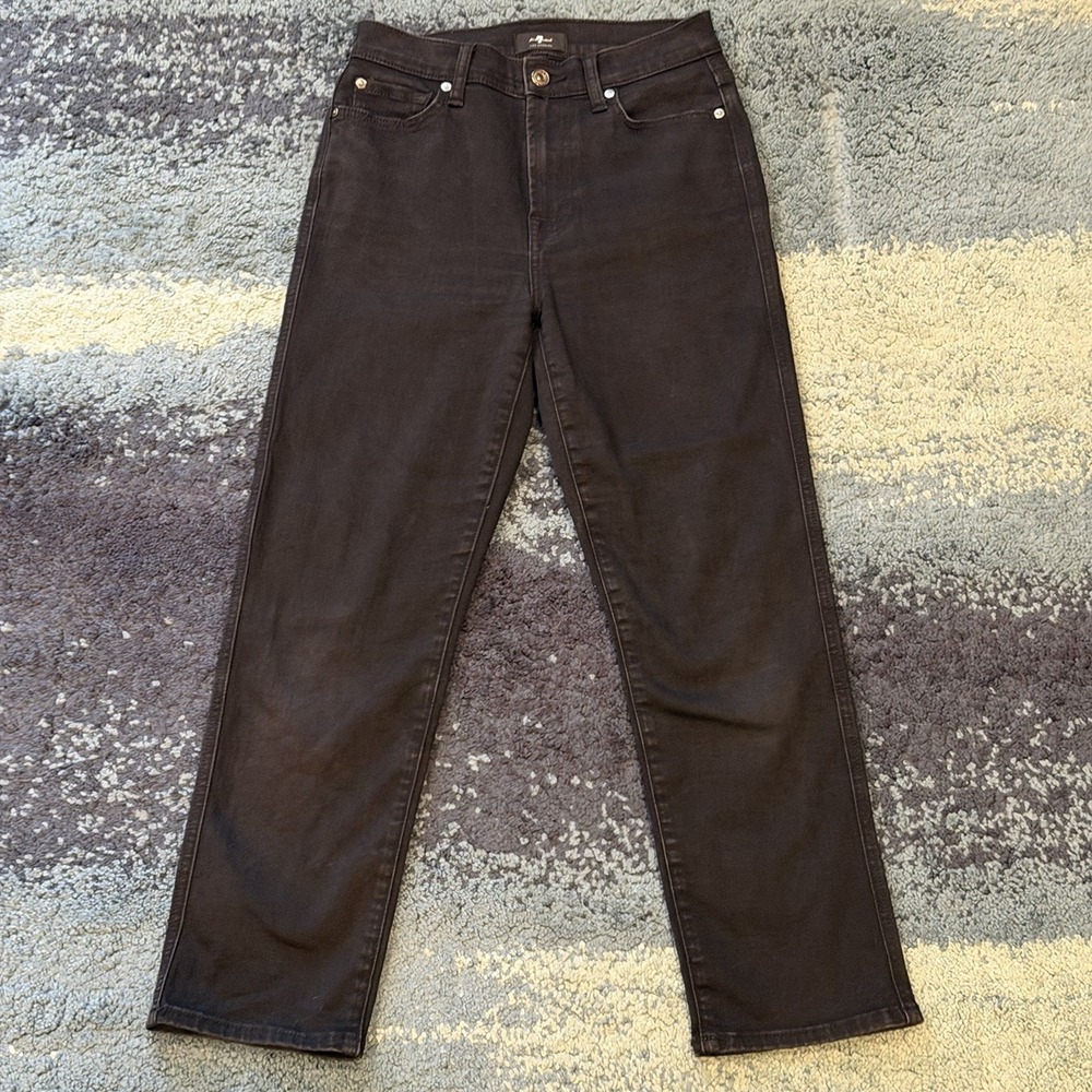 7 For All Mankind High Waist Cropped Straight Black Jeans Stretch Women's 26